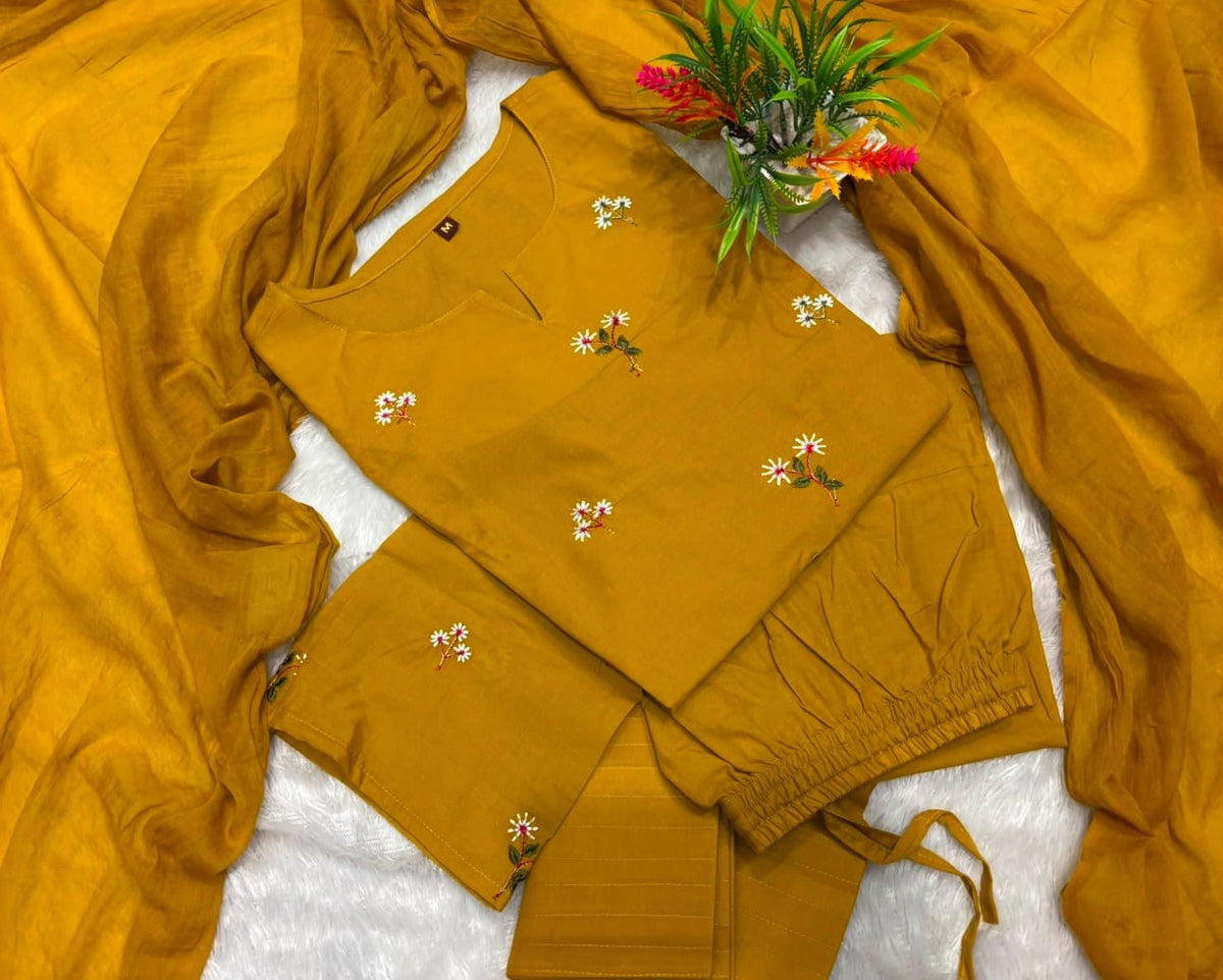 Richa Embroidered Farshi Salwar Suit Set for Women | Pure Cotton Kurta with Mulmul Dupatta | Festive Ethnic Wear