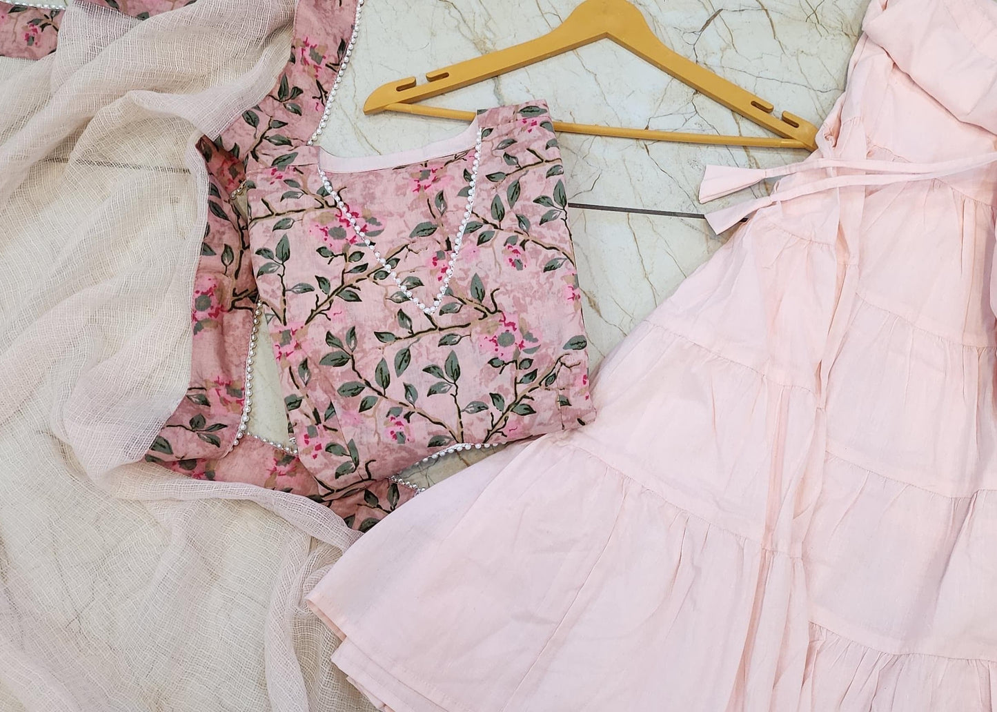 Fiza Floret Sharara Set With Kota Doria Dupatta