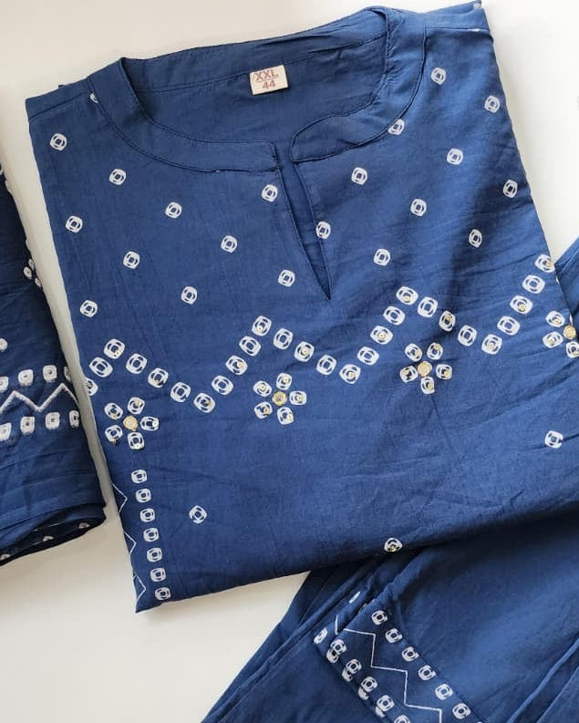 Bandhej Mirror Work Cotton Suit Set with Dupatta