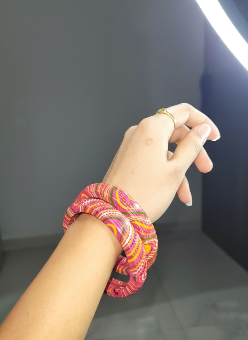 Pichwai Handcrafted Pink Lac Bangles