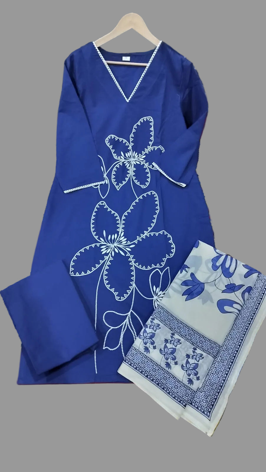 Indigo Blue Cotton Kurta Pant Set with Dupatta