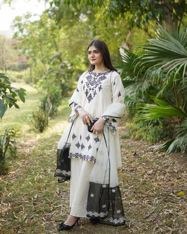 Roshi Mul Cotton Embroidered Farshi Salwar Suit Set with Dupatta for Women
