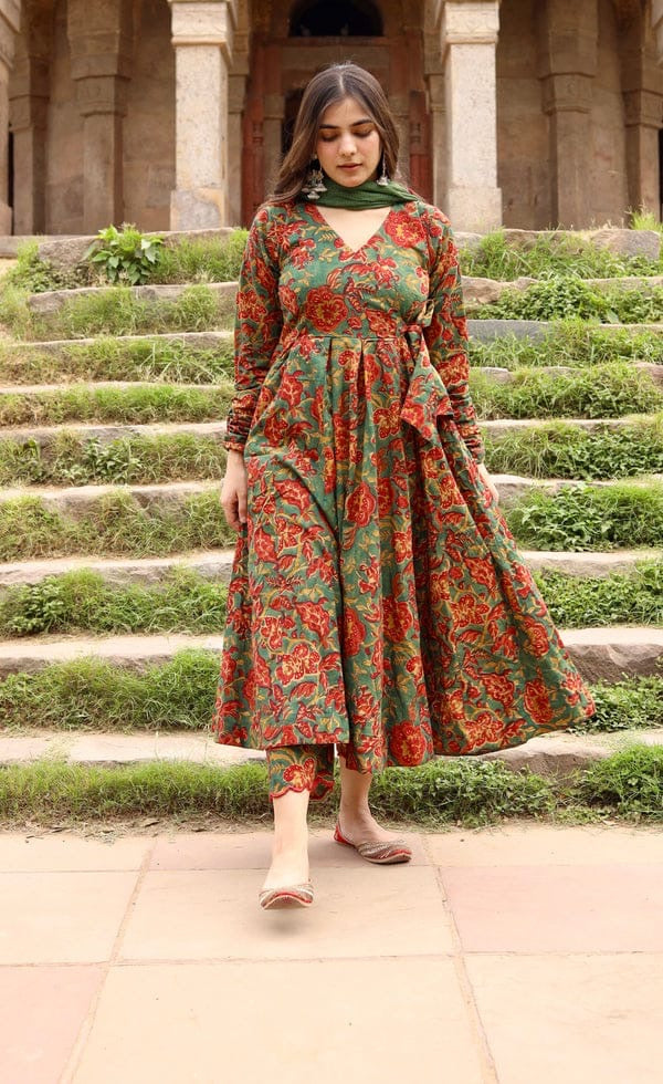 Gulmohar Grace Anarkali Set With Kota Doria Dupatta