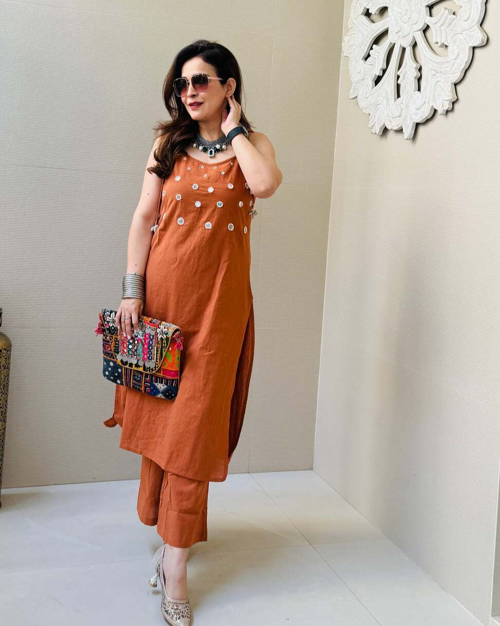 Starlit Gleam – Sleeveless Mirror-Work Cotton Co-ord Set