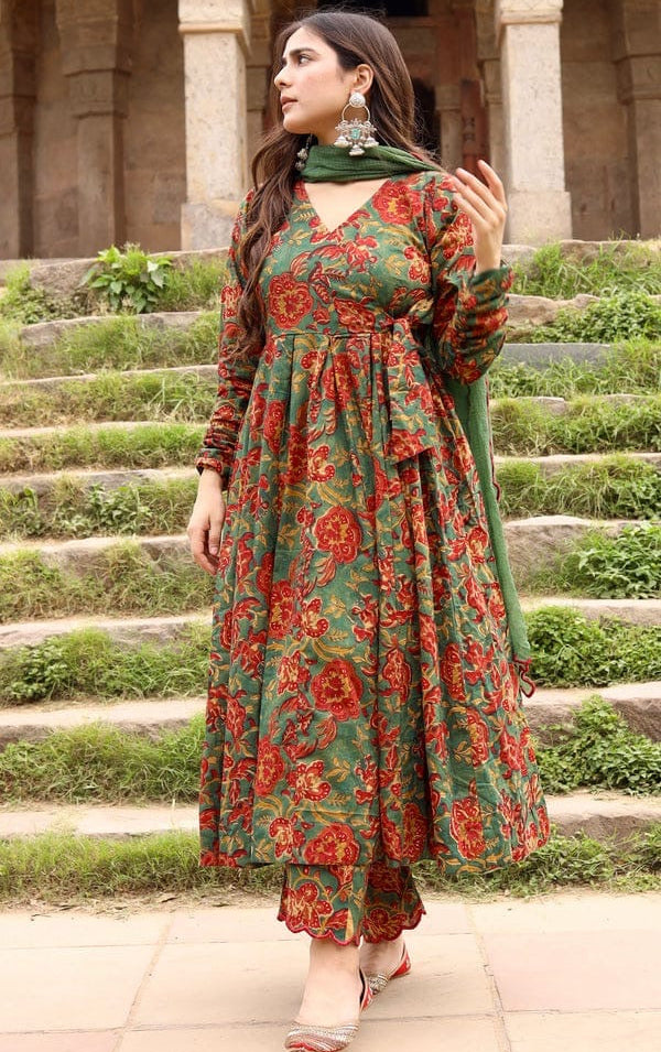 Gulmohar Grace Anarkali Set With Kota Doria Dupatta