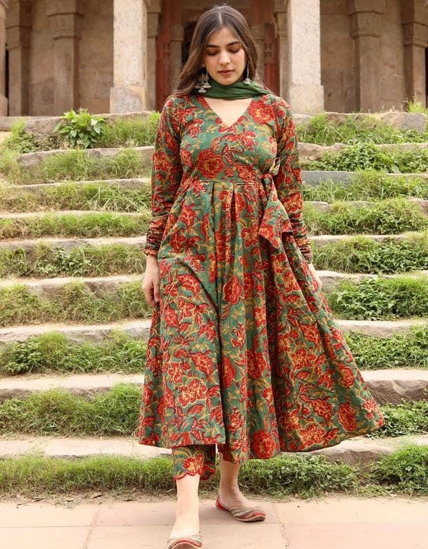 Gulmohar Grace Anarkali Set With Kota Doria Dupatta