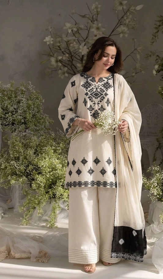 Roshi Mul Cotton Embroidered Farshi Salwar Suit Set with Dupatta for Women | Premium Pakistani Style Ethnic Wear