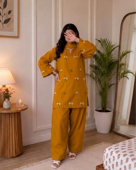 Richa Embroidered Farshi Salwar Suit Set for Women | Pure Cotton Kurta with Mulmul Dupatta | Festive Ethnic Wear