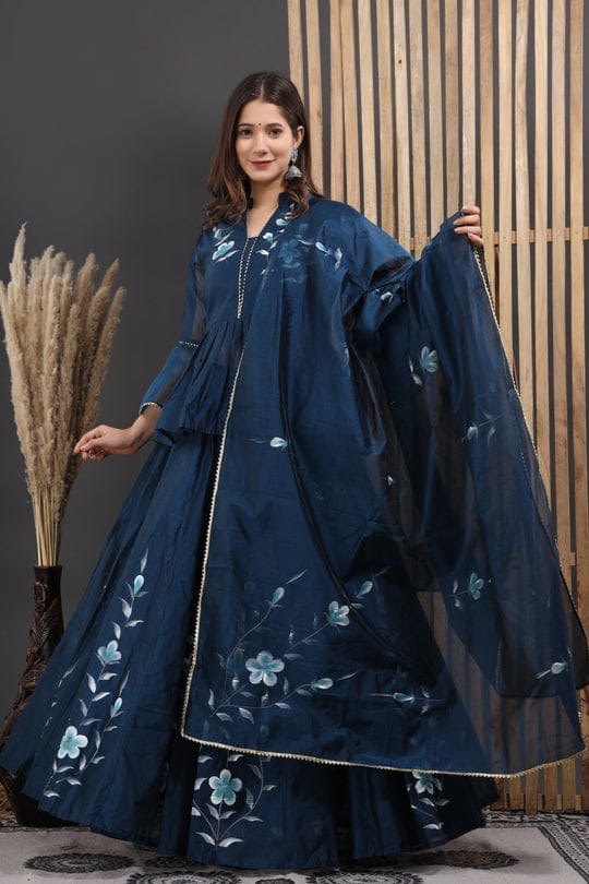 Tara Chanderi Hand-Painted Lehenga Set