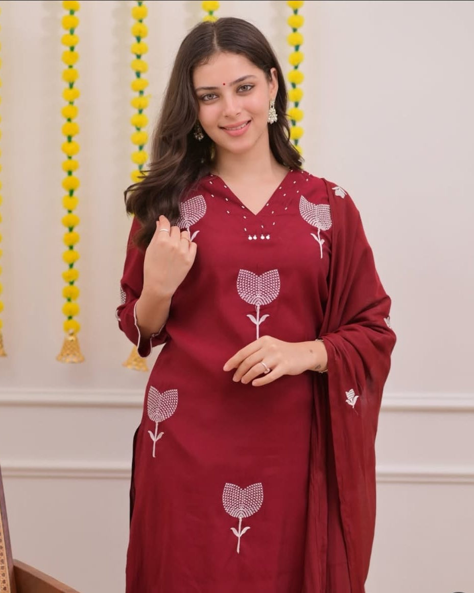 Cotton Kurta Pant Set with Dupatta