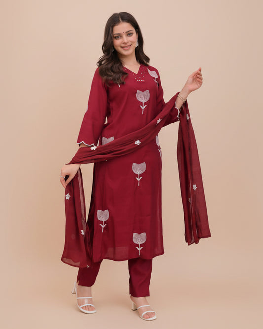 Cotton Kurta Pant Set with Dupatta