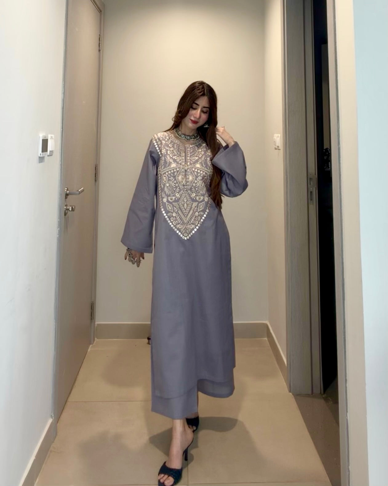 Dusty Blue Cotton Co-Ord Set for Women 