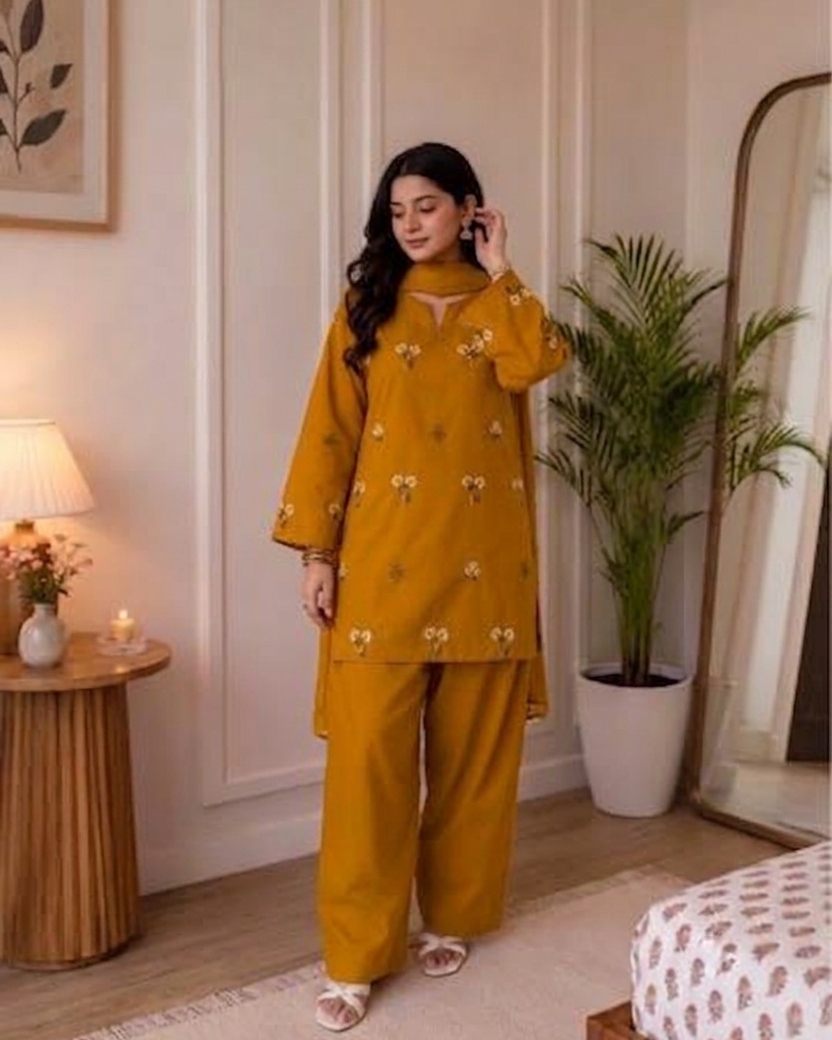 Richa Embroidered Farshi Salwar Suit Set for Women | Pure Cotton Kurta with Mulmul Dupatta | Festive Ethnic Wear