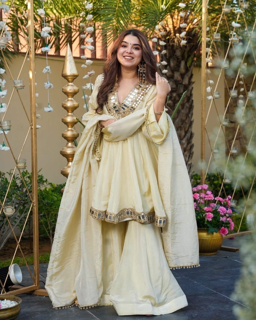 Ivory mirror work sharara set – buy online