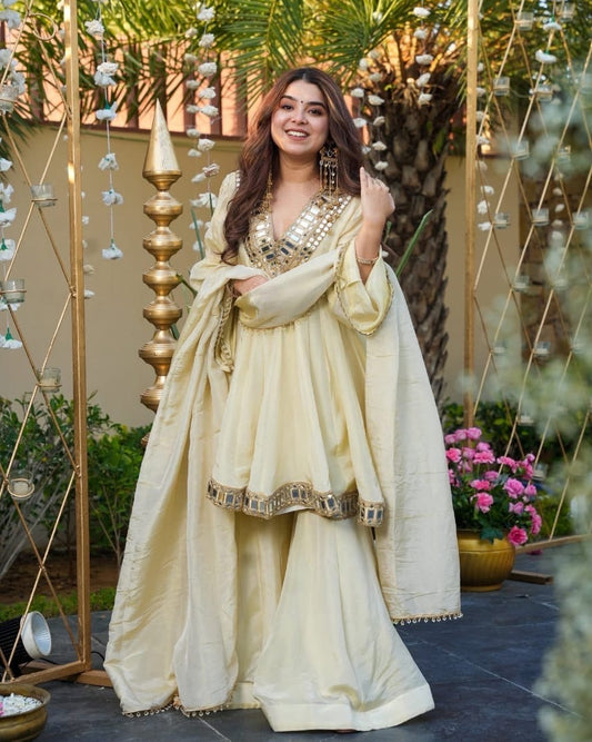 Ivory mirror work sharara set – buy online