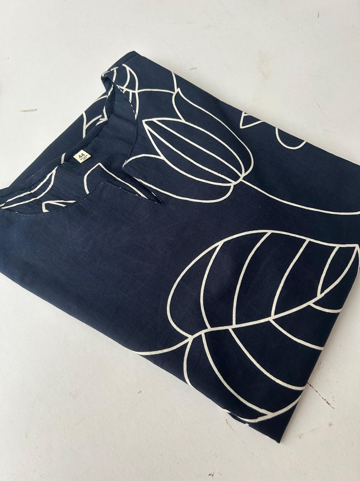 Navy Blue Floral Print Cotton Co-ord Set with Wide Leg Palazzo for Women