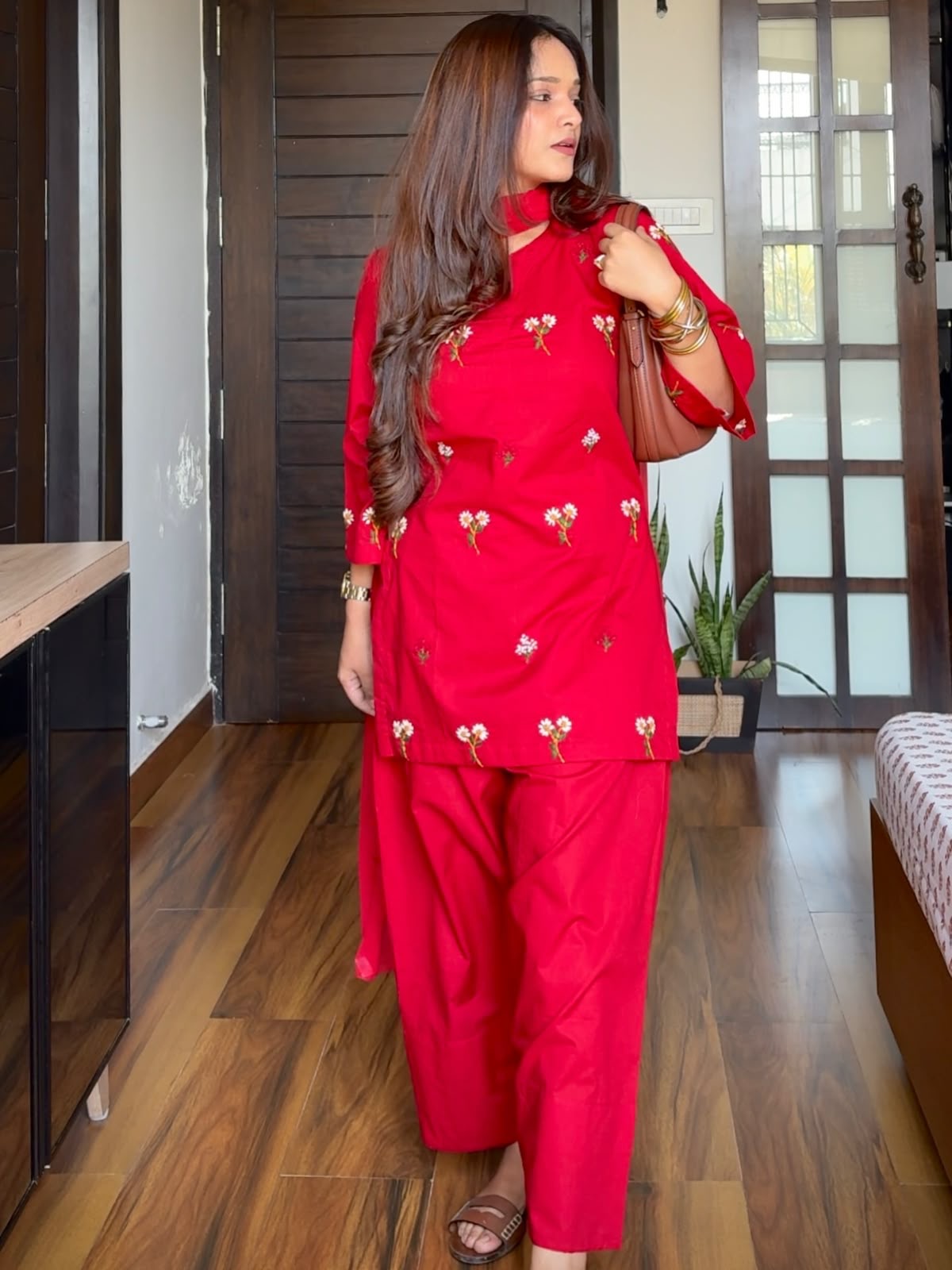 Red Embroidered Farshi Salwar Suit Set for Women |