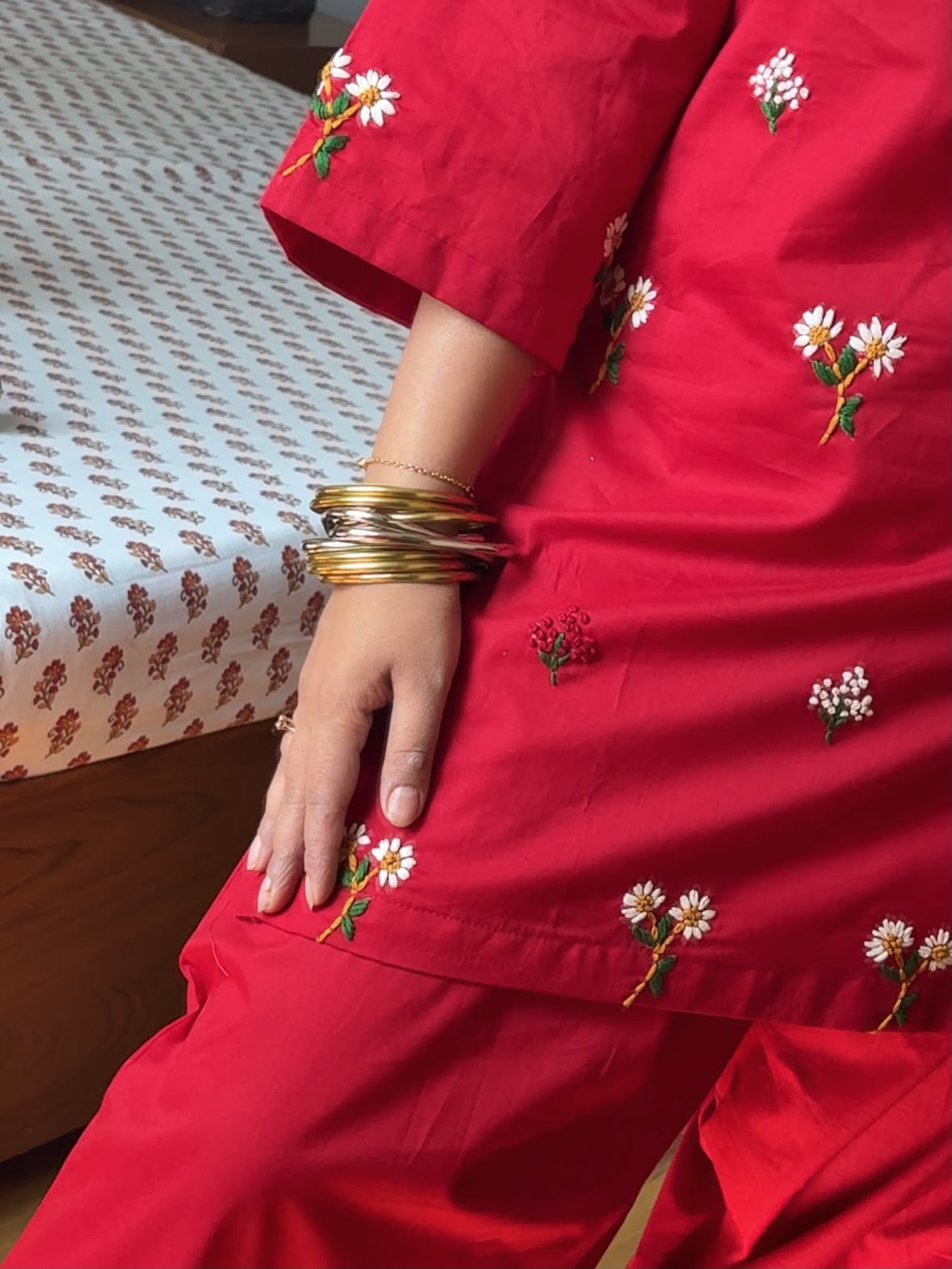 Red Embroidered Farshi Salwar Suit Set for Women |