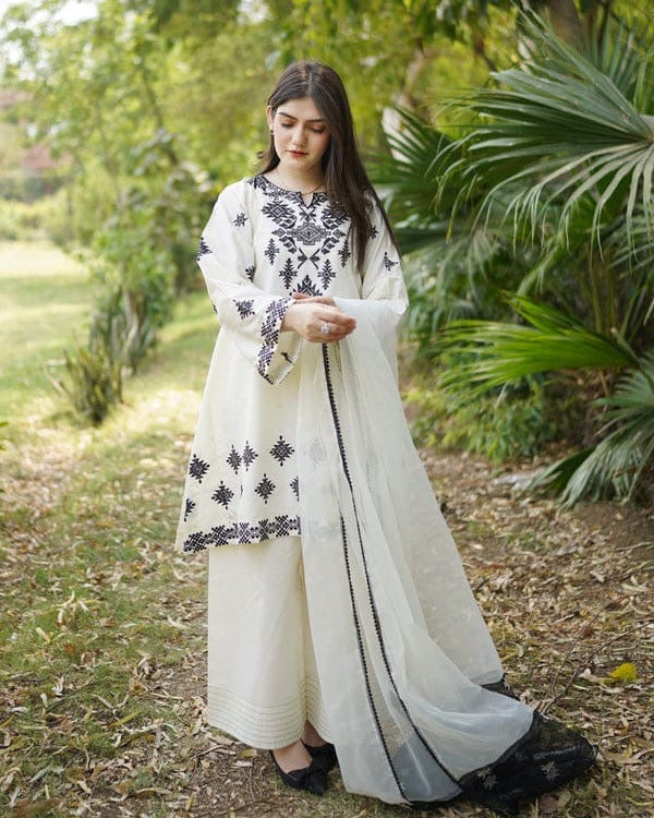 Roshi Mul Cotton Embroidered Farshi Salwar Suit Set with Dupatta for Women