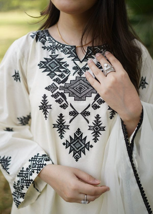 Roshi Mul Cotton Embroidered Farshi Salwar Suit Set with Dupatta for Women