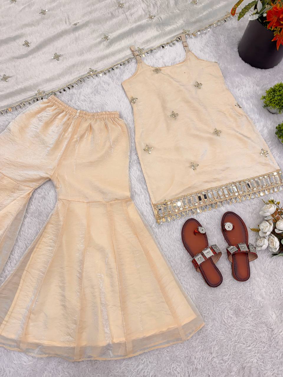 Trending Ivory Embroidered Palazzo Suit Set with Dupatta |