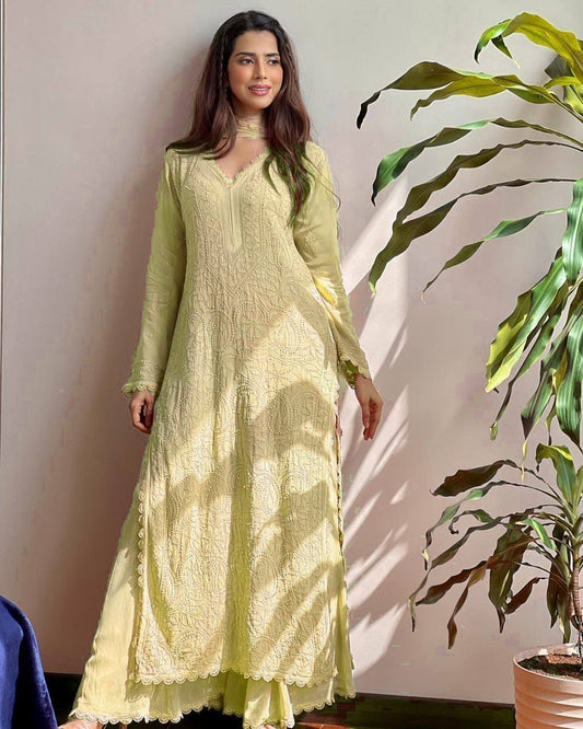 Zehn Cotton Thread Embroidered  Palazzo Set