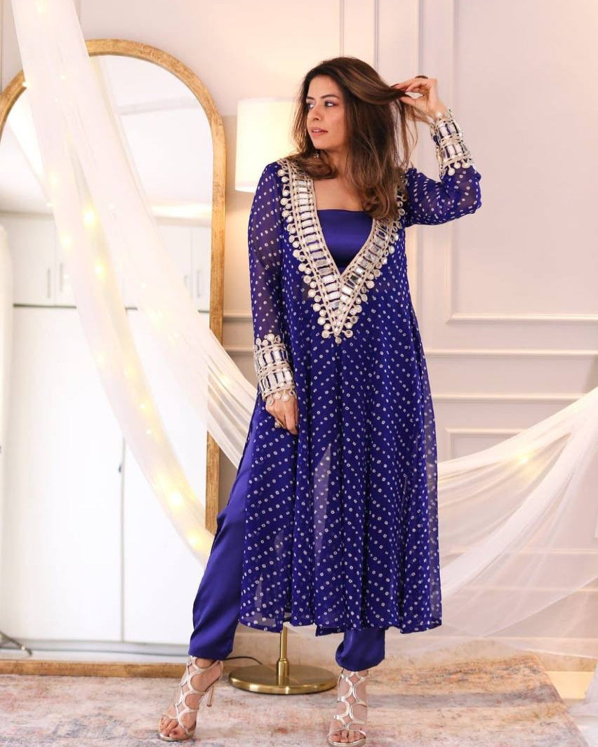 Sapphire Ensemble Style Side Cut Kurti Co-ord Set