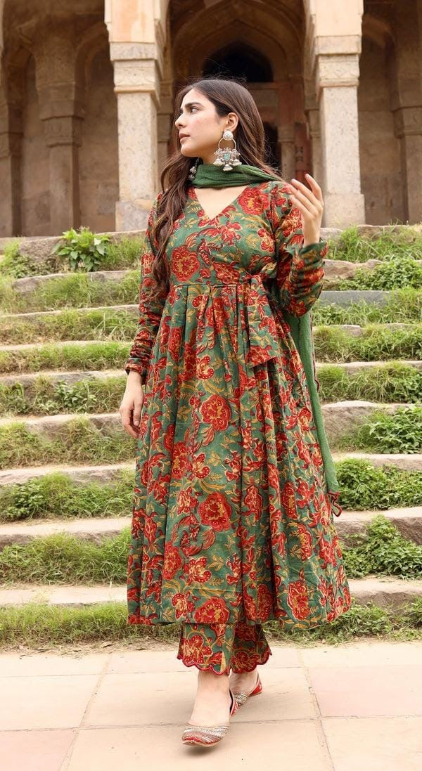 Gulmohar Grace Anarkali Set With Kota Doria Dupatta