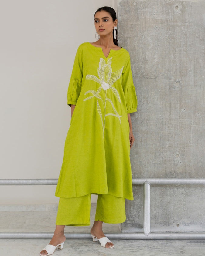 Zehra Lime Embroidered Set